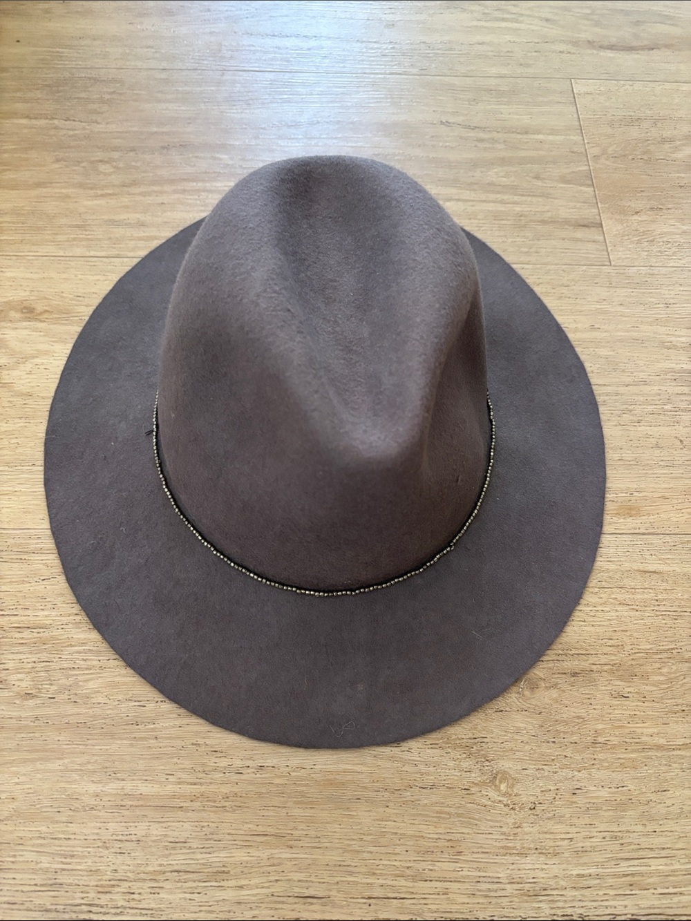 Women's Gray Felt Fedora Hat with Beaded Trim